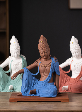 陶瓷中式水月自在观音摆件