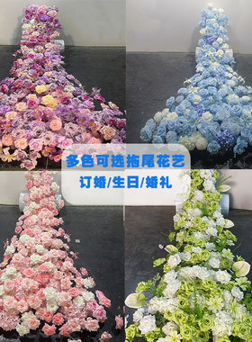 仿真桌花高级感仿真拖尾花婚礼布置瀑布花餐厅生日桌摆花长条花藤