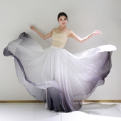 梦霞落了白舞蹈裙子水墨黑白渐变色720度大摆裙江南飞雁舞蹈裙子