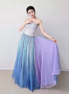 卷毛娇海与天舞蹈裙江上晚风吟现代古典舞大摆裙江南飞雁原创裙子