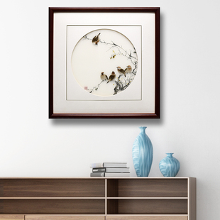 54*54顾氏手工苏州刺绣小幅挂画花鸟五子登科书房走廊卧室成品画