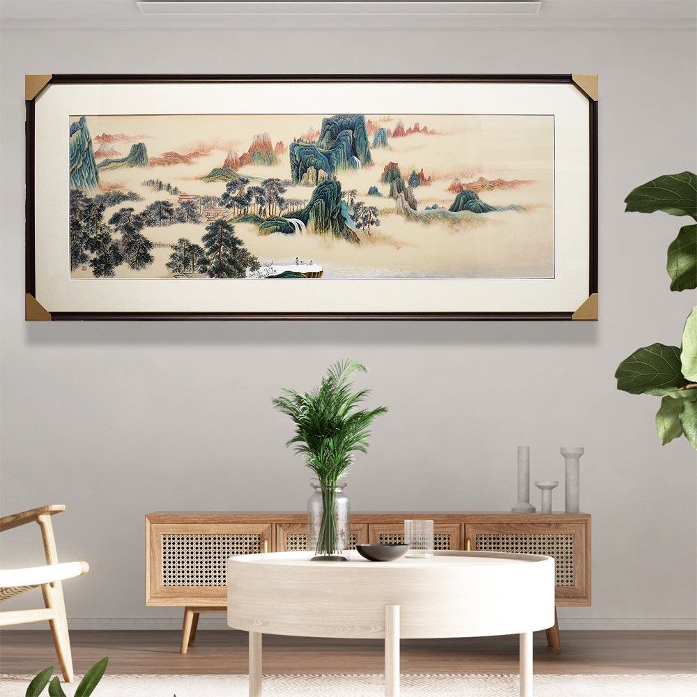 75*175顾氏精品苏绣古画山水风景 青山绿水新中式客厅酒店刺绣画