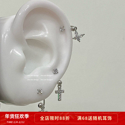 小众个性十字架蝴蝶天使马蹄耳环