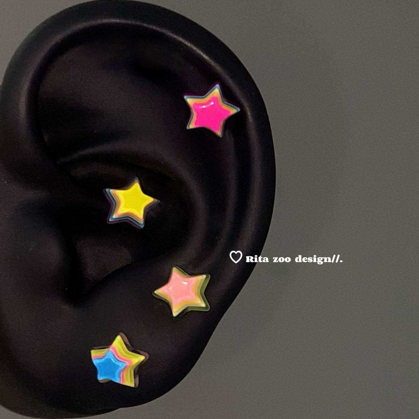 【Rita Zoo】彩虹星星！超可爱五角星爱心钛钢1.2耳骨钉耳钉耳饰