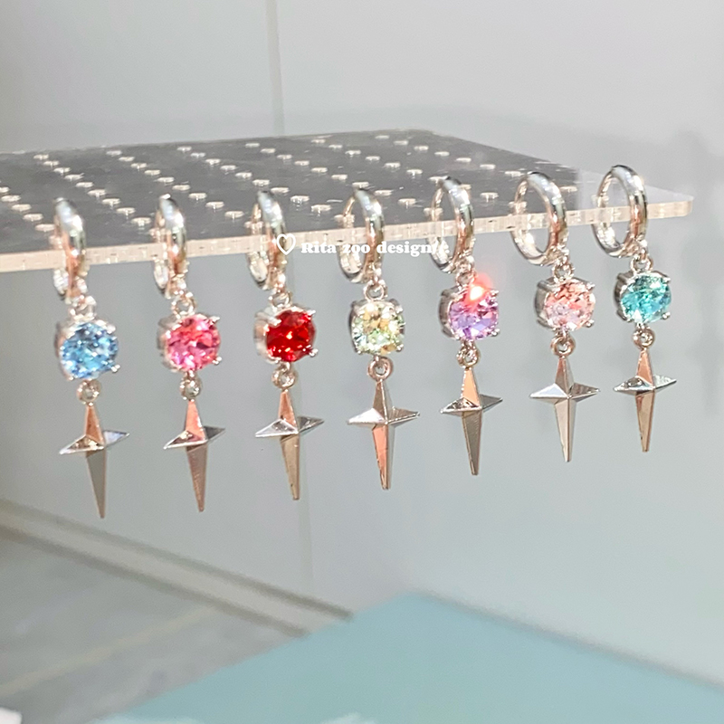 原创爆闪手作华子芒星耳环耳扣圈