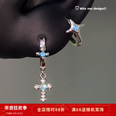 冰蓝方锆星芒十字架直针耳环设计感耳圈 午夜蓝宝 Rita Zoo