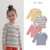 出口mk儿童长袖 男上衣条纹洋气休闲t 纯棉女童打底衫 T恤春秋季 新款