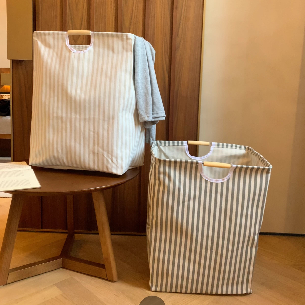 木把条纹布艺脏衣篮家用衣服收纳筐可折叠手提卫生间脏衣篓大容量,收纳整理,脏衣篮,淘宝优惠券,粉丝福利购,淘宝优惠卷