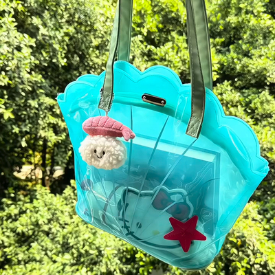 夏天专属游泳包！轻便防水手提包大容量蓝色贝壳包旅行海边沙滩包