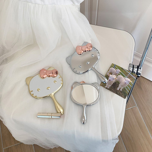 可爱卡通猫小镜子女手持镜随身便携手拿化妆镜学生宿舍折叠手柄镜