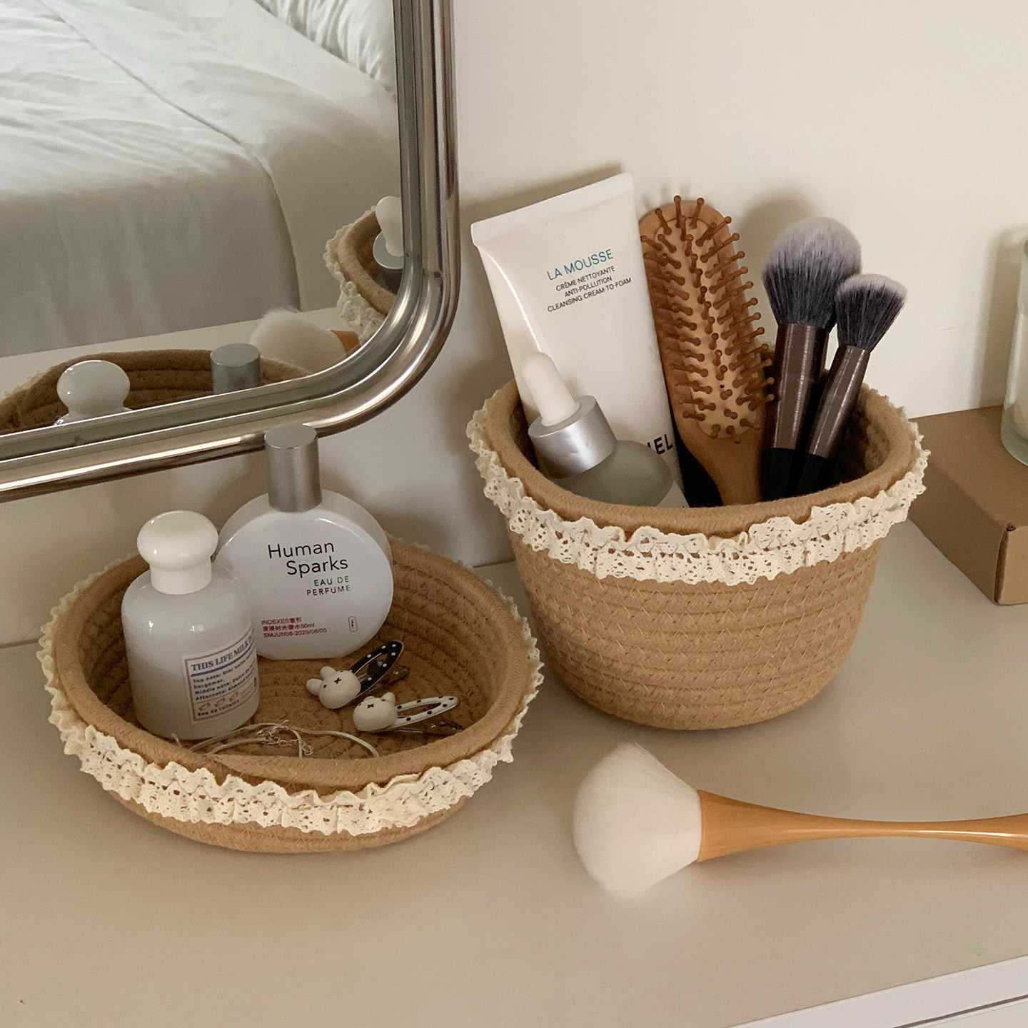 ins风编织收纳筐桌面收纳篮子杂物收纳框高级床头浴室柜置物篮,收纳整理,收纳筐,淘宝优惠券,粉丝福利购,淘宝优惠卷