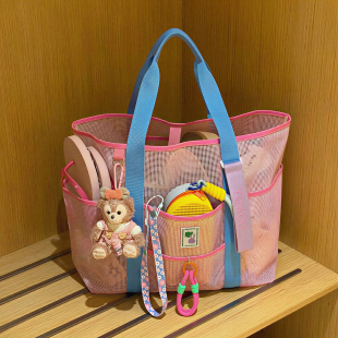 网纱收纳袋便携手提妈咪包网兜健身游泳包大号旅行海边装 备沙滩包