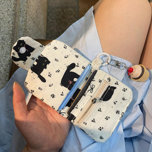 多层零钱包新款可爱猫咪可挂件小清新卡包帆布耳机包收纳包随身包