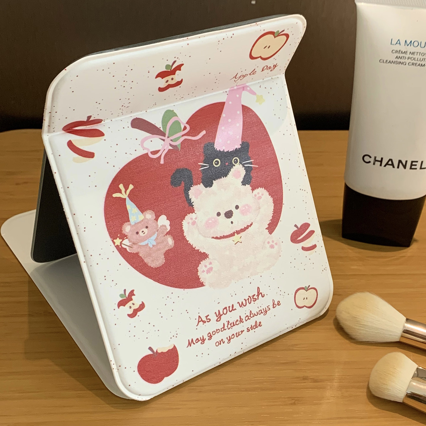 可爱小熊镜子化妆镜女随身便携折叠镜学生宿舍梳妆台桌面台式小号