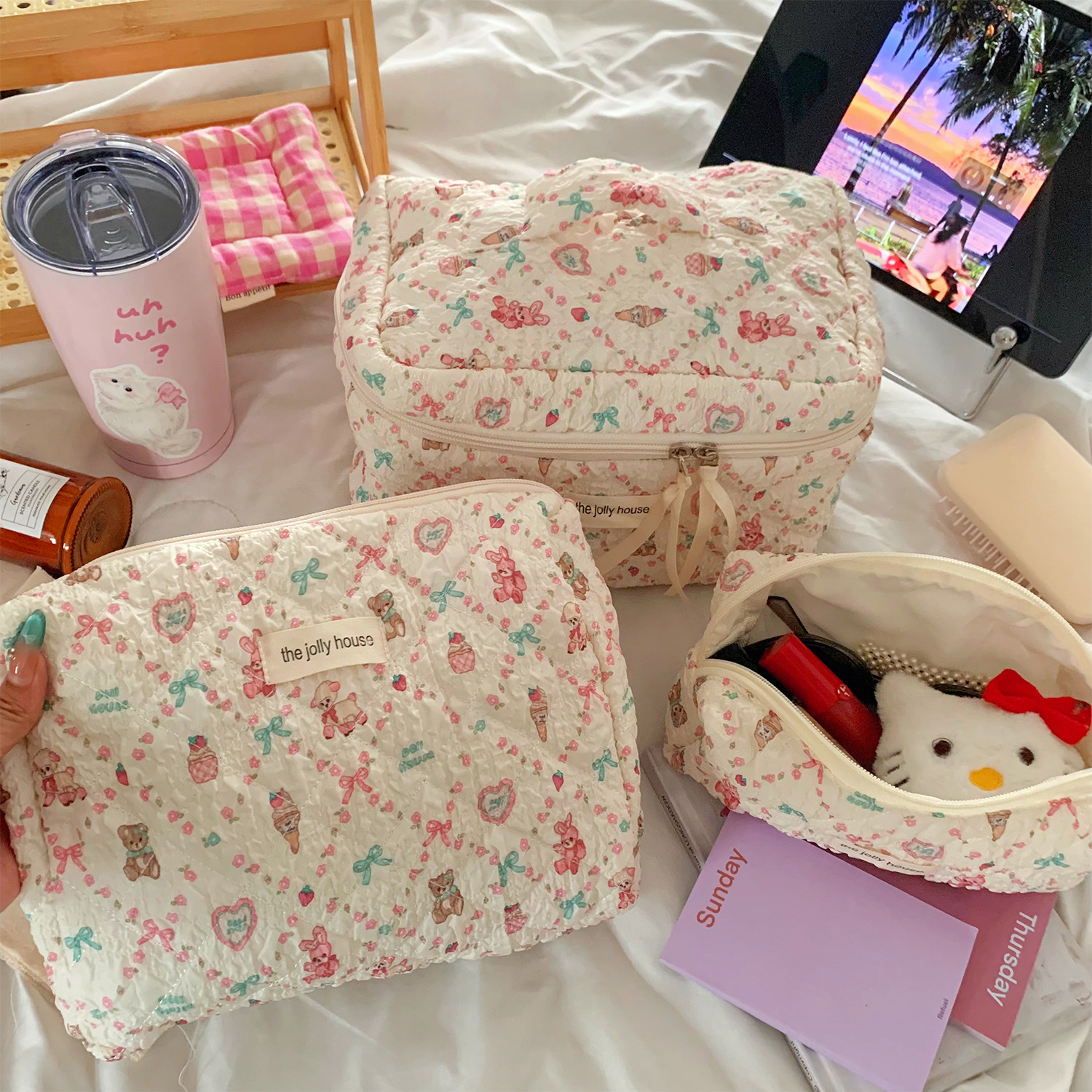 甜品小羊~泡泡纹理大容量化妆包女便携通勤旅行护肤品收纳包分区,收纳整理,化妆包,淘宝优惠券,粉丝福利购,淘宝优惠卷