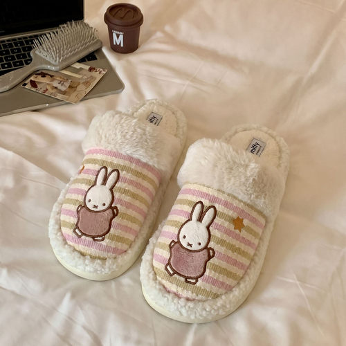 可爱miffy米菲兔棉拖鞋女款居家室内防滑秋冬保暖包头拖鞋厚底