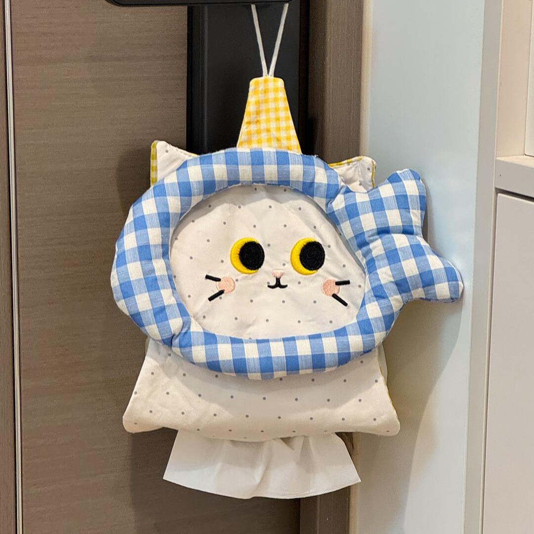 猫吃鱼纸巾袋悬挂式纸巾盒家用卧室床头可爱纸巾挂袋卫生间抽纸袋
