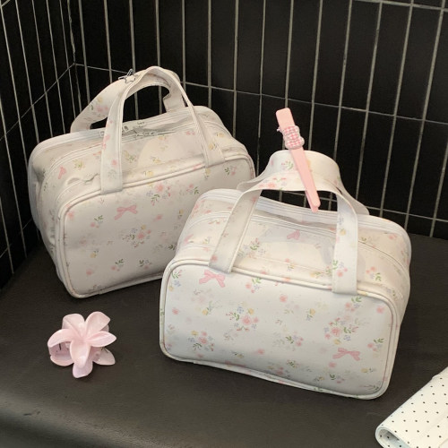 小清新碎花化妆包女便携旅行大容量手提收纳包可爱PU防水洗漱包