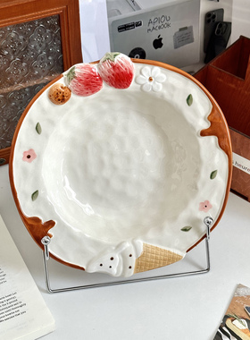 复古手绘陶瓷盘子早餐盘2025新款海派草莓ins风点心盘釉下彩餐具