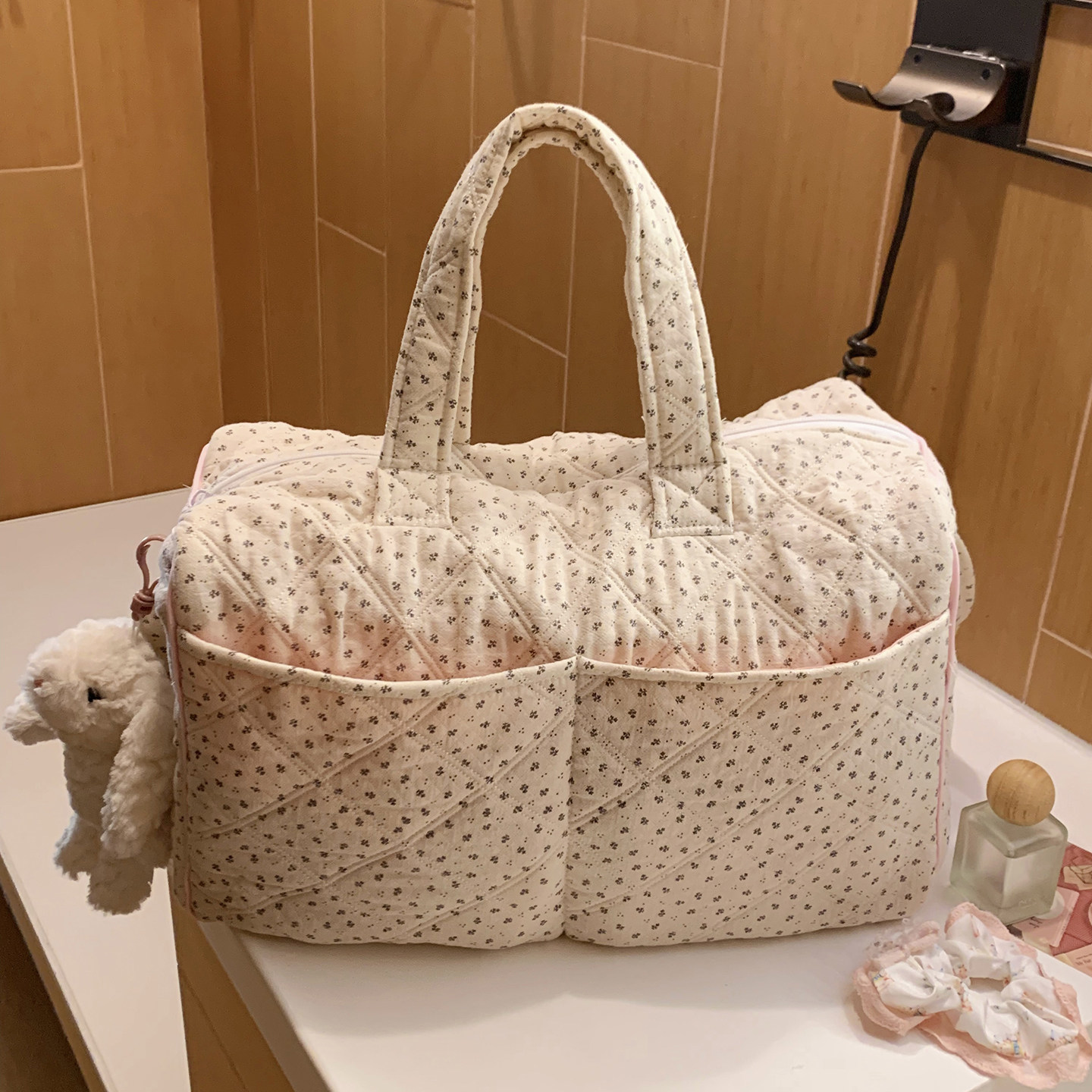 ins风小碎花行李袋手提旅行包大容量女短途出差旅游旅行袋斜挎包