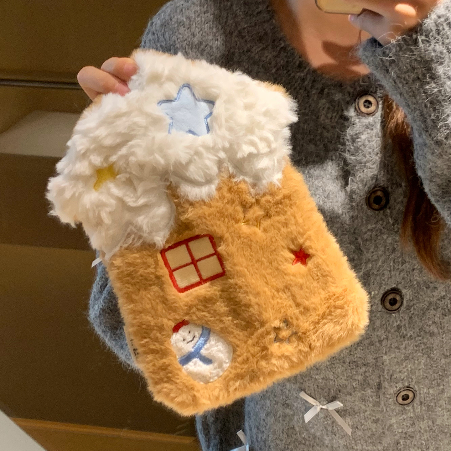 可爱小房子热水袋注水暖水袋敷肚子暖被窝学生女生用毛绒暖手宝小