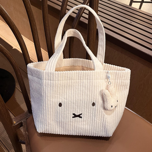 2025新款简约日系卡通灯芯绒帆布包日常通勤上班手提饭盒袋手拎包