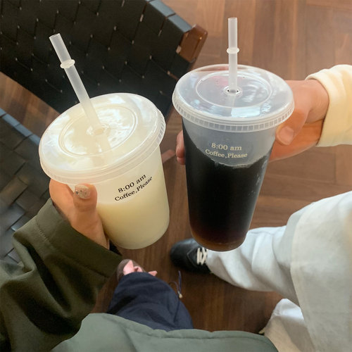 韩式可循环PP5透明塑料杯随手吸管杯ins水杯大容量便携车载咖啡杯