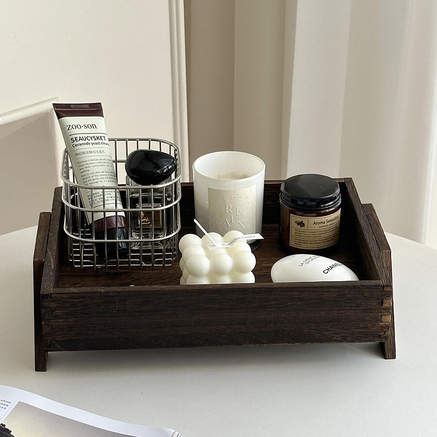 中古风桌面置物架实木展示架餐边柜梳妆台化妆品香薰收纳架子托盘