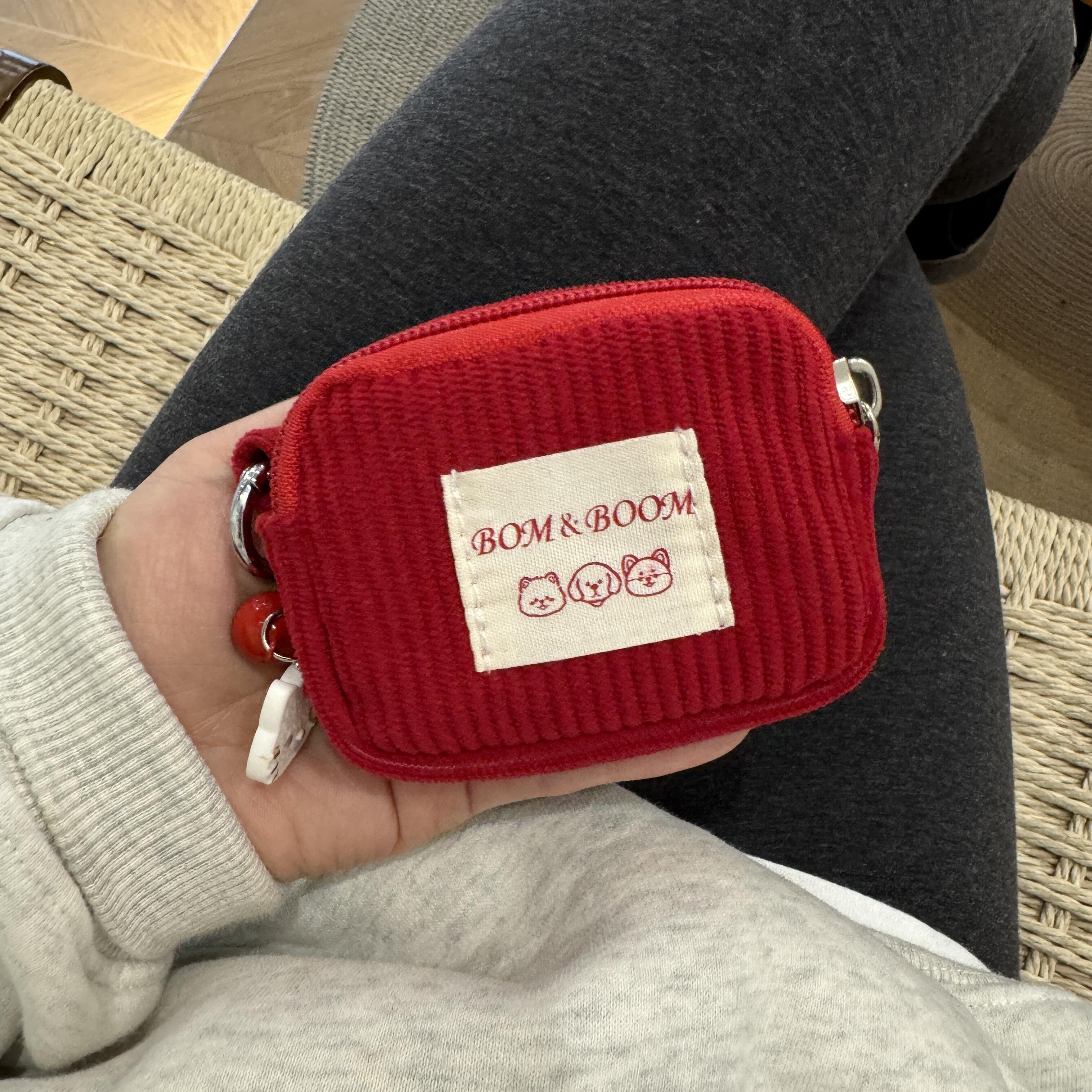 红色灯芯绒零钱包迷你小包随身便携口红包耳机包可爱杂物收纳包女