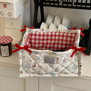 桌面收纳盒大容量可爱布艺收纳筐桌上床头发圈发饰面膜化妆品盒子