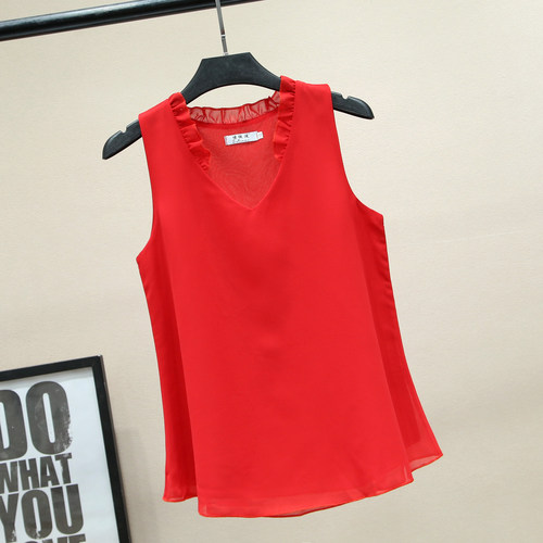 韩版无袖雪纺衫宽松遮肚吊带背心