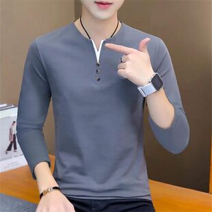 纯棉男长袖t恤春装上衣服秋衣内搭男装潮流2024新款打底衫体桖INS