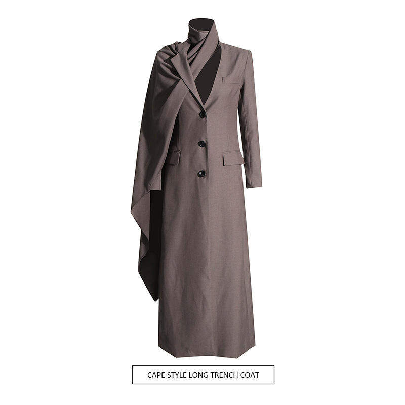 新款围脖氛围感个性不规则穿洞披肩风大衣风衣2025秋长款修身外套