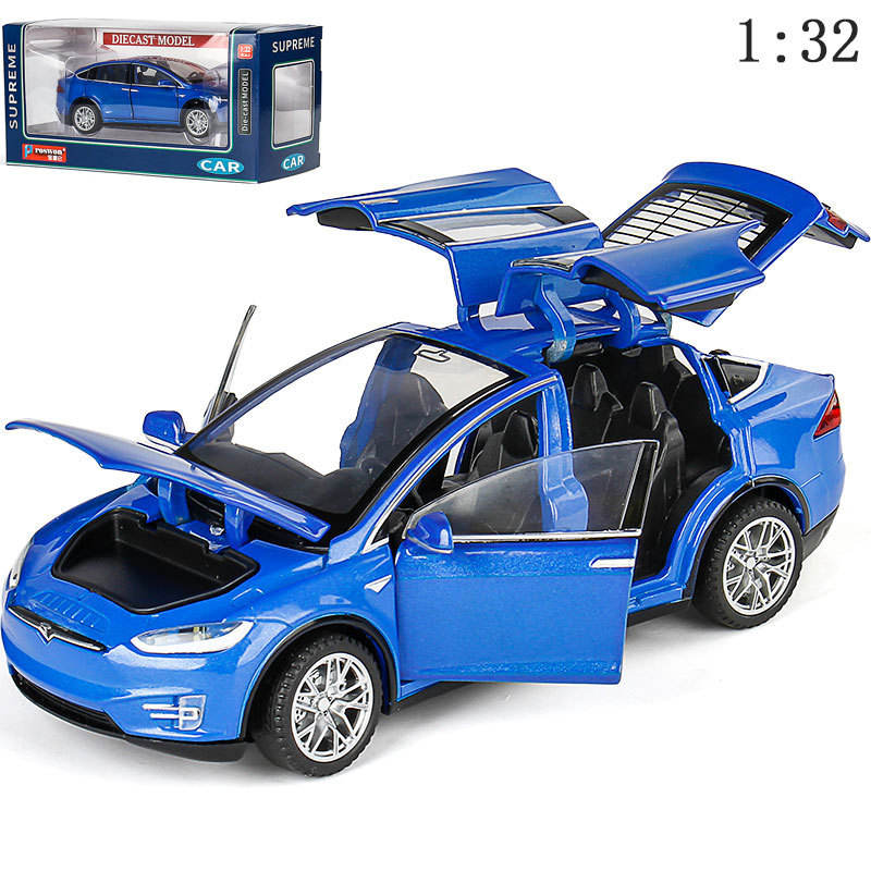 [盒装]宝思仑1:32 model X升级款飞翼门声光仿真汽车模型6开