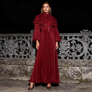 宫廷系带领灯笼袖2025收腰纯色雪纺纱连衣裙女KDR545233P宫廷风