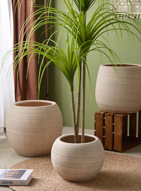 陶瓷花盆特大号家用客厅办公室圆球软装创意轻奢高级感粗陶阳台