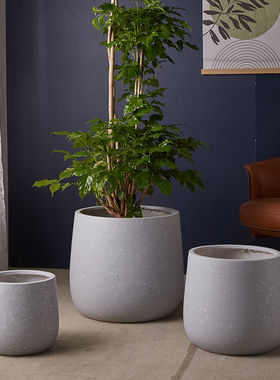 商场镁泥水泥花盆特大号景观简约客厅阳台侘寂绿植盆大理石摆件