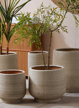 简约北欧落地粗陶透气特大号陶瓷花盆软装客厅阳台大口径盆栽种树