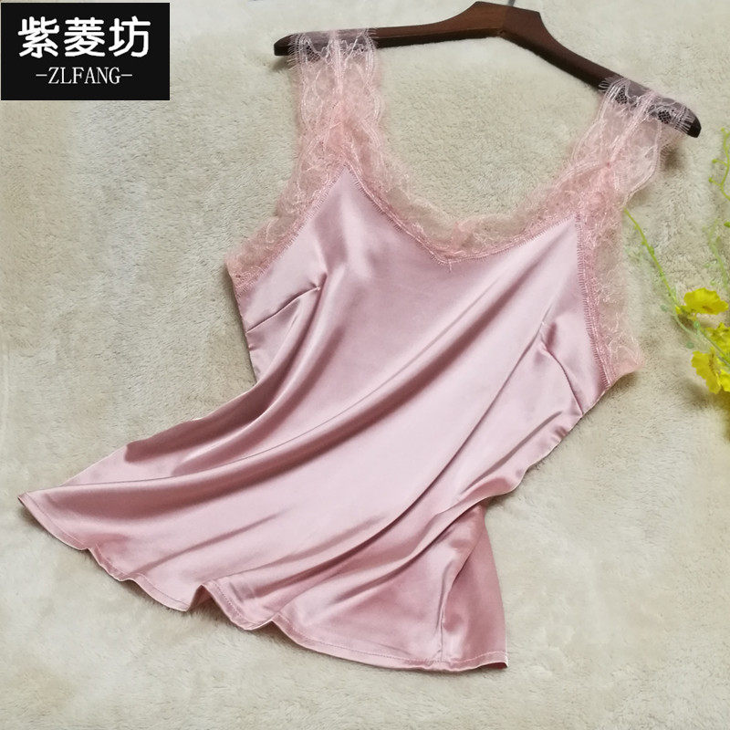 缎面吊带背心女夏季外穿睫毛蕾丝性感美背内搭打底衫宽松上衣V领