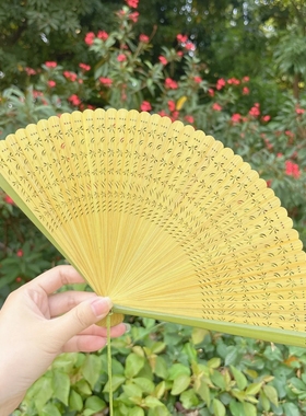 全竹扇子折扇镂空蜻蜓扇子6寸便携原竹绿色中国风古风古典舞蹈扇