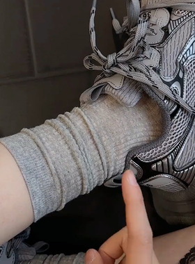 灰色袜子女中筒夏季薄款堆堆袜配老爹鞋miu系芭蕾风纯色白长袜棉