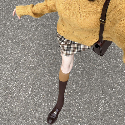 美拉德风咖色撞色个性及膝小腿袜