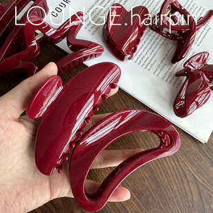 新款 韩系安德拉红简约大号发夹高级感后脑勺盘发抓夹半扎发鲨鱼夹