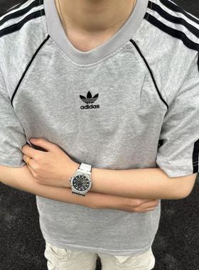 ADIDAS阿迪达斯正品经典三叶草条纹圆领运动休闲短袖T恤IR9455
