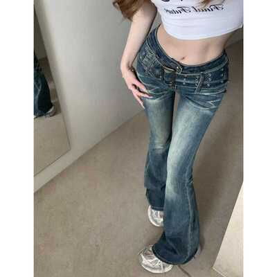 复古高腰牛仔裤女马蹄裤