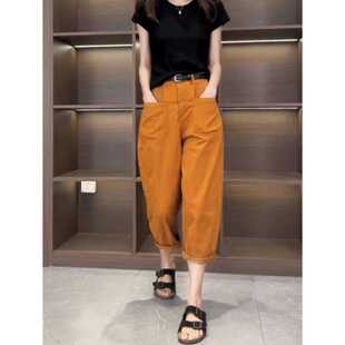 哈伦牛仔裤 九分弯刀裤 子女2025夏季 弹力显瘦香蕉裤 老爹裤 桔色薄款