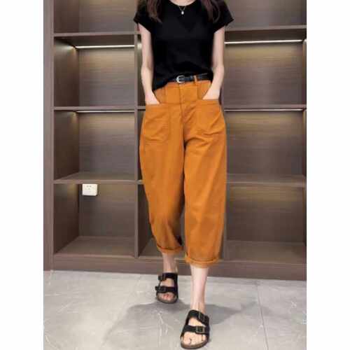 桔色薄款哈伦牛仔裤子女