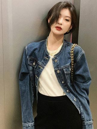 春季牛仔短外套女韩国chic设计感小众百搭牛仔上衣斩男又斩女夹克