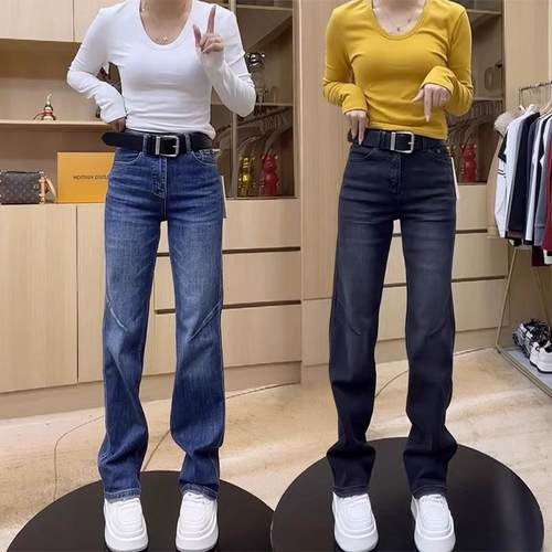 窄版直筒牛仔裤女欧版弯刀裤