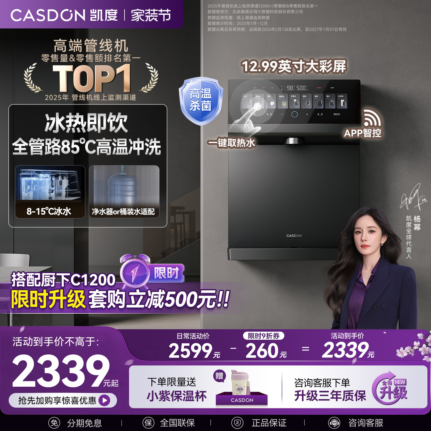 【高温杀菌】凯度冰泉管线机壁挂式直饮机即热饮水机家用新款KG1